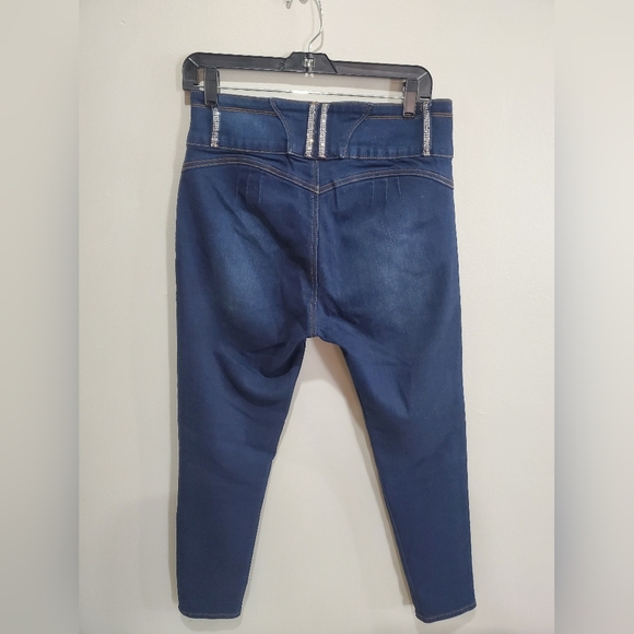 BELLA B Women's Midnight Blue Jeans with Rhinestone Embelishment Strechy - Picture 7 of 10